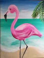 Flamingo, beach painting 