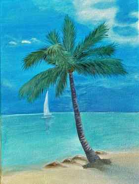 Paradise Tropical Island Beach Palm Tree Oil Painting FLORIDA Keys Sea Palm Tree Stretched Canvas Wall Art Home Decor thumb