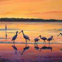 SUNSET SPOONBILLS by Laurie Snow Hein
