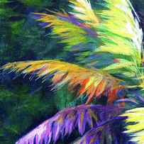 Hawaiian palm tree sunrise painting on canvas by tropical landscape painter Karen Whitworth