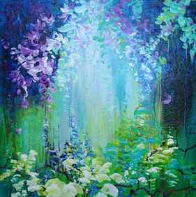 TROPICAL RAINFOREST I. Orchid Flowers Acrylic Square Painting thumb
