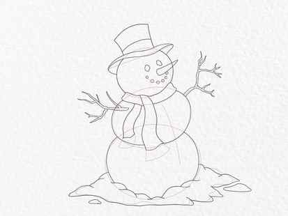 Snowman drawing - step 12