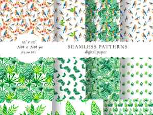Seamless patterns 3600x3600 px grenery leaves illustration. adventure paintings branding clipart clipatr design fabric print for printing graphic design illustration landscape logo png printable wallpaper tropical bird watercolor
