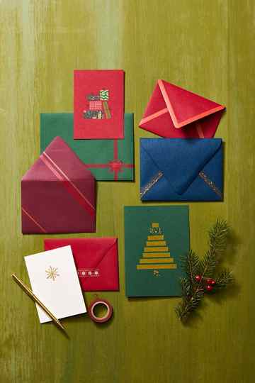 diy christmas gifts, red, green and blue washi tape holiday cards