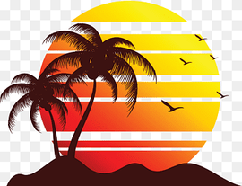 palm trees at sunset silhouette decoration, png thumbnail