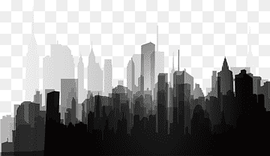 Silhouette Splash, Black and white city silhouette, high-rise buildings illustration, white, building, city png thumbnail