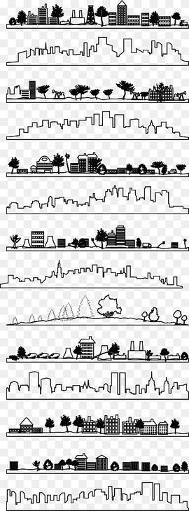 Silhouette City Drawing Line art, City silhouette in black and white, angle, building, text png thumbnail