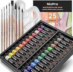 Sponsored Ad - Nicpro 60PCS Watercolor Paint Kit, Professional Painting Supplies Set 24 Tube Water Color Paints, 8 Synthet. 