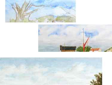 Examples of drawing clouds with watercolour pencils