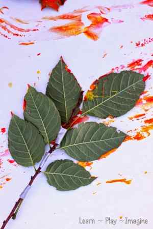 Homemade paint brushes using leaves and sticks - fall art for kids