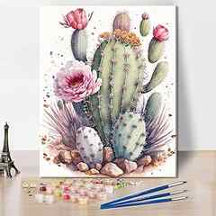 TUMOVO Paint by Numbers for Adults Beginner, Cactus Oil Painting for Adults Kids Paint by Number Succulents Paint Number K. 