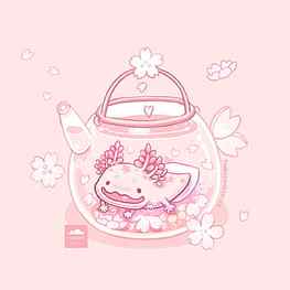Axolotl Cherry Blossom Tea Bath Illustration Print. Cute kawaii drawings, Kawaii , Pink anime, Kawaii Axolotl HD phone wallpaper