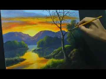Acrylic Landscape Painting Lesson How to Paint Sunset River and Reflections by JMLisondra
