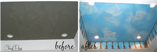 Painted Clouds on Ceilings & Walls Before and After | Cheryl Phan