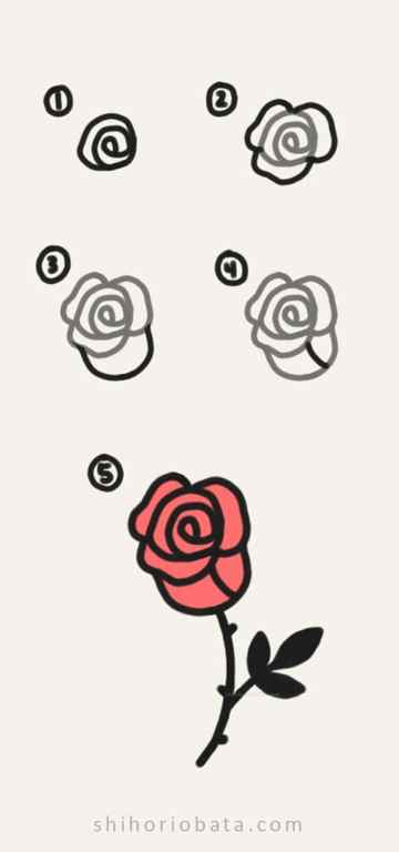 step by step rose drawing easy