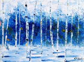 Abstract winter aspens in Blue thumb