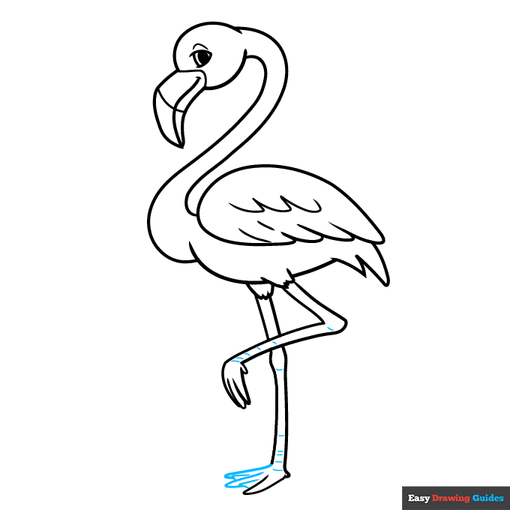 Cartoon Flamingo step-by-step drawing tutorial: step 9