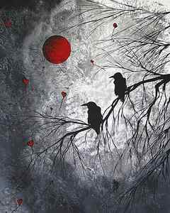 Wall Art - Painting - Original Abstract Surreal Raven Red Blood Moon Painting The Overseers by MADART by Megan Duncanson