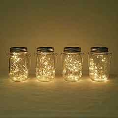 Decorman Solar Mason Jar Lights, 4 Pack 30 LED Fairy Star Firefly String Lids Lights with 4 Hangers for Patio Yard Garden . 