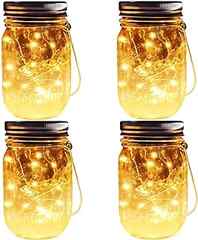 Solar Mason Jar Lights, 4 Pack 30 Leds Waterproof Fairy Firefly String Lights Build-in Glass Mason Jar, Best Patio Garden . 