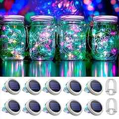 30 LED 10 Packs Solar Mason Jar Lights [Updated] Fairy Firefly Jar Lids String Lights with Hangers Waterproof Patio Yard G. 