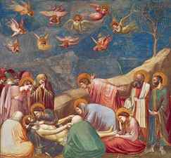 A fresco, or wall painting, by the Italian artist Giotto shows a scene from the Christian Bible. The …
