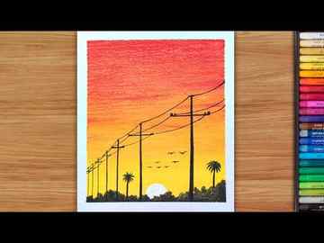 Easy Oil Pastel Drawing Sunset Scenery Drawing For Beginners shorts
