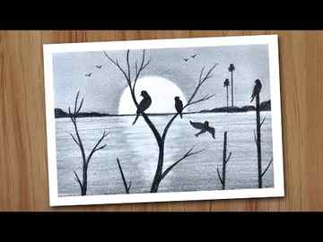 Sunset scenery drawing in pencil for beginners step by step Pencil drawing for beginners