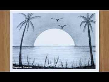 How to draw Sunrise Step by step Pencil Sketch for Beginners Sunset Drawing
