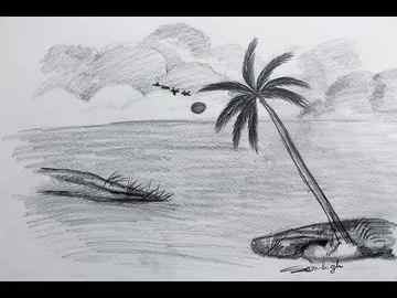 How To Draw Sea Sunset Scenery Easily Pencil Sketch