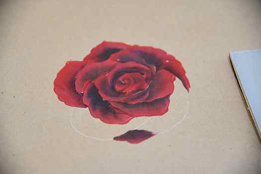 Beginning to Paint the outer rose petals painting a red rose, pamelagroppe.com