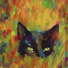Black cat acrylic painting by Karen Kaspar