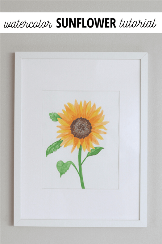 painting of sunflower in watercolor in a white frame