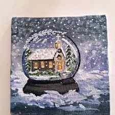 Snow Globe CHRISTMAS Acrylic Painting On Mini Canvas Board (4