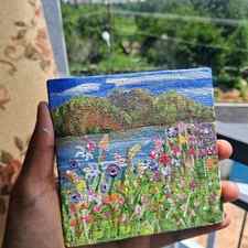 Spring Mountain Meadow Acrylic Painting On Mini Canvas (4