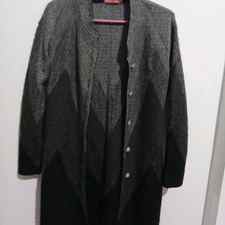 Black Grey Woolen Long Cardigan