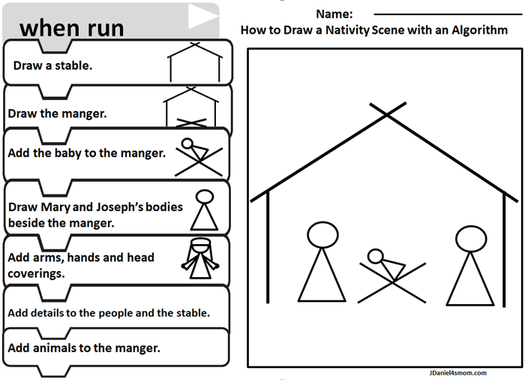 Offline Coding Academy- How to Draw a Nativity Scene with an Algorithm Worksheet - Drawing Mary and Joseph