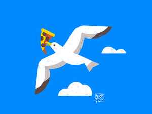 Having wings doesn't make you an angel animal bird cute cute bird illustration pizza procreate sea gull seagull sky texture