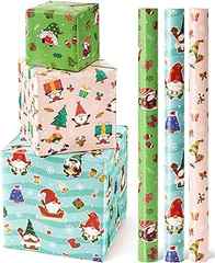 Christmas Gnome Wrapping Paper Rolls - 3 Rolls 17 X 120 Inch Christmas Wrapping Paper Rolls Kids Gnome Christmas Gift Wrap. 