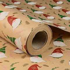 RUSPEPA Christmas Wrapping Paper, Jumbo Roll Kraft Paper - Gnome Design for Holiday Gift Wrap - 30 Inches x 100 Feet