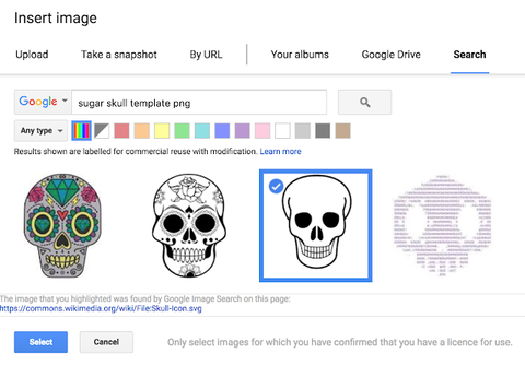 image shows how to insert a skull into Google Slides