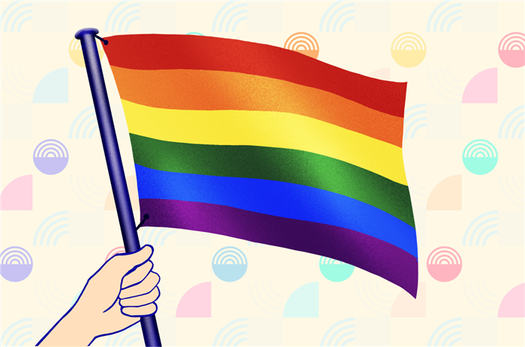 hand holding pride flag illustrated