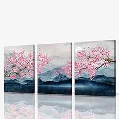 Japanese Wall Art Cherry Blossom Tree Pictures for Wall Decorations Pink Wall Decor Floral Wall Pictures for Bathroom Canv. 