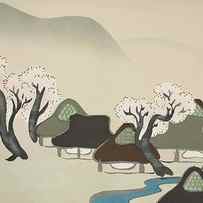 Village with cherry blossoms from Momoyogusa, Flowers of a Hundred Generations by Kamisaka Sekka