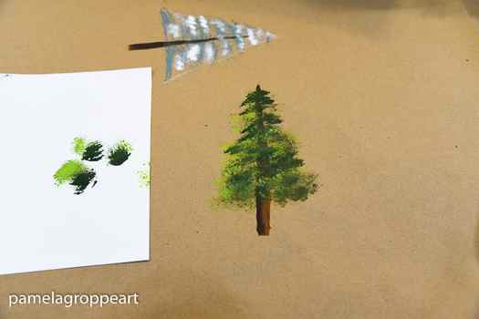 Painted evergreen/fir tree in acrylics, pamela groppe art