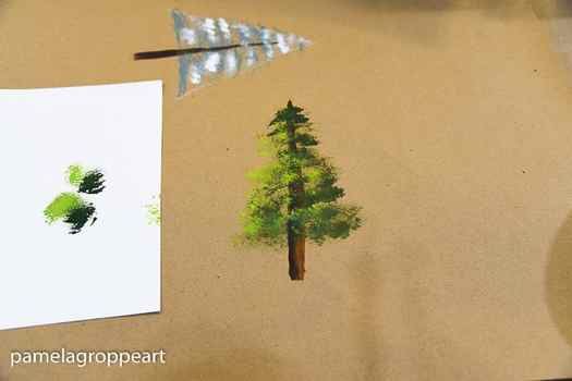 Evergreen tree hand painted, pamelagroppe.com