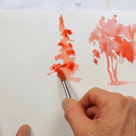 How to paint watercolor pine tree; charging