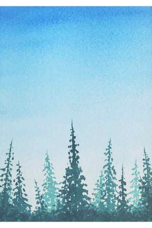 Enjoy this easy watercolour forest tutorial to learn how to paint a forest of pine trees. The fourth step is to load up your brush with dark green pigment and paint the pine trees. Draw a thin line as the trunk and then use zigzag dabs going down the trunk to paint the triangle-like silhouettes of the tees in the foreground.