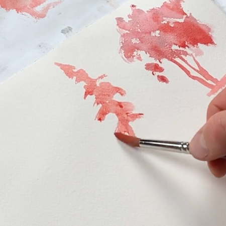 How to paint watercolor pine tree; horizontal strokes