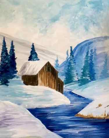 winter creek acrylic painting tutorial step by step for beginners step 7